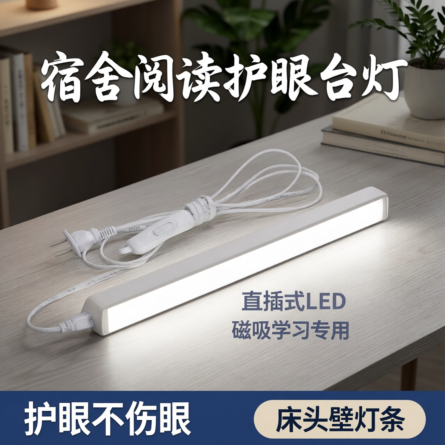 宿舍阅读护眼台灯直插式led长条插座磁吸学习专用床上床头壁灯条