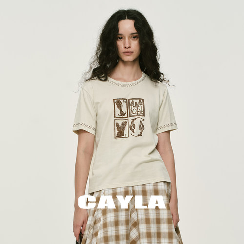 CAYLA莱赛尔花卉刺绣短袖T恤