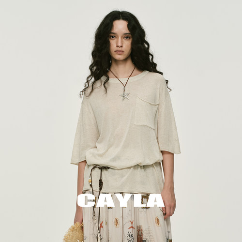 亚麻宽松休闲短袖针织衫