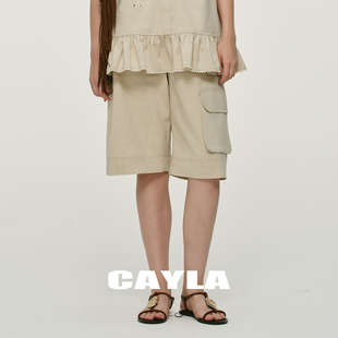 口袋直筒宽松休闲五分中裤 26SS098 天丝亚麻亲肤透气工装 CAYLA夏季