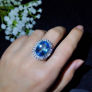 S925银女款豪华戒指空托大尺寸12*16mm来石代镶嵌水晶翡翠等