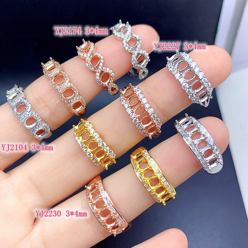 S925银群镶戒指空托尺寸3*4mm