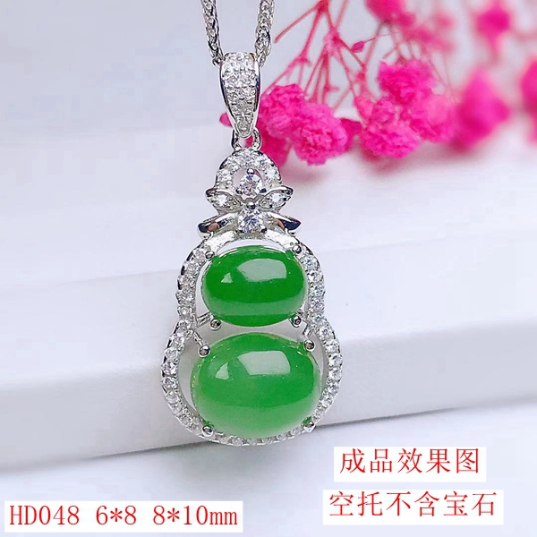 S925纯银女葫椭圆吊坠空托6*8 8*10mm2粒镶嵌蛋面裸石斗音网红款