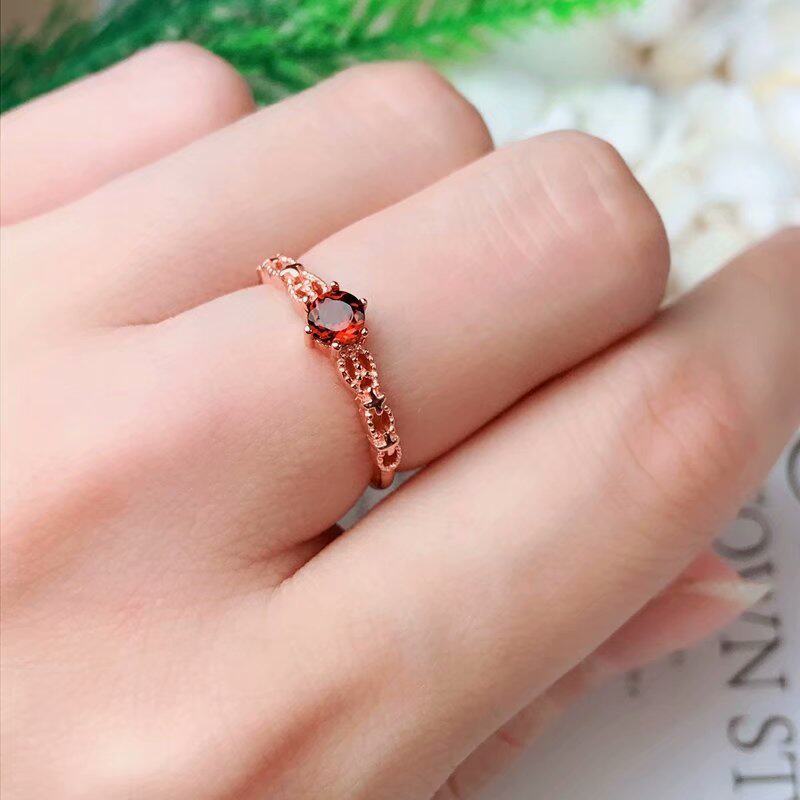 S925银女款圆形戒指空托小尺寸4*4来石免费镶嵌碧玺石榴石红宝