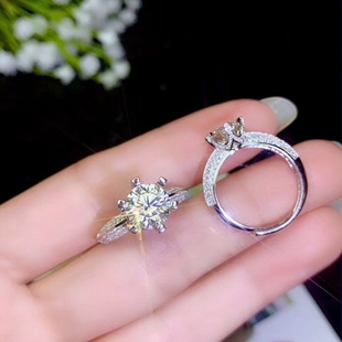 S925银克拉钻戒戒指成品 空托圆5圆6.5圆8圆9mm镶嵌莫桑钻50分