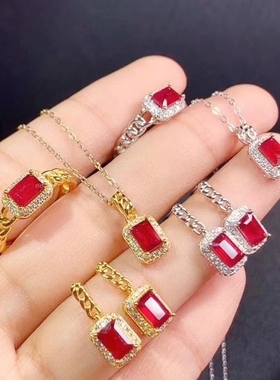 纯银长方形戒指吊坠耳钉小尺寸