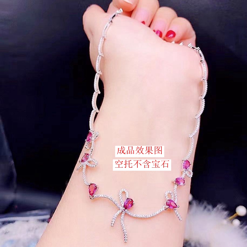 奢华精工 S925纯银项链锁骨链链牌空托水滴4*6mm时尚晚礼生日宴