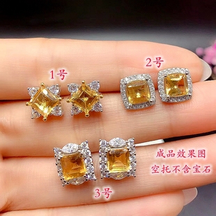 新S925纯银方形枕形耳钉耳环银空托方3方4方5方6方7方8mm流行DIY