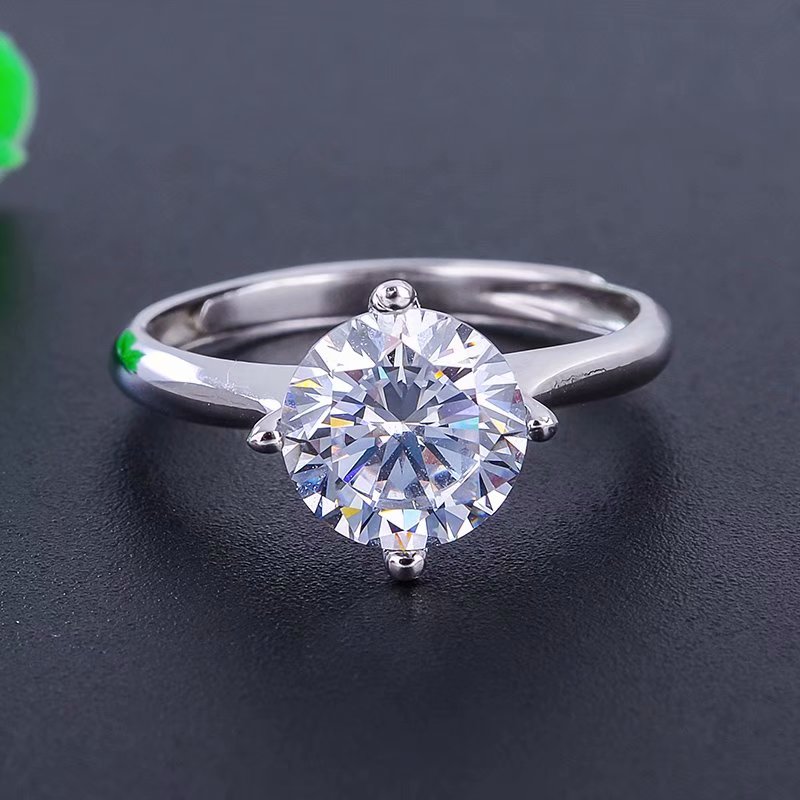 S925银1.5ct莫桑钻戒指成品 空托圆7mm镶嵌莫桑钻锆石瑞士钻等