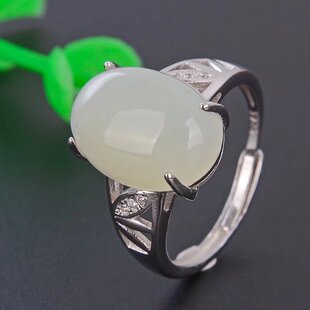 S925银女款戒指空托大尺寸10*14mm时尚简约百搭镶嵌平底玉石