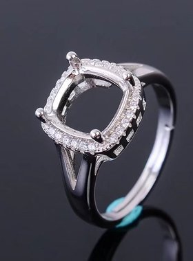 s925银围锆适合刻面肥方戒指空托