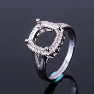 方形围锆戒指空托只适合刻面肥方6 10mm S925银女款