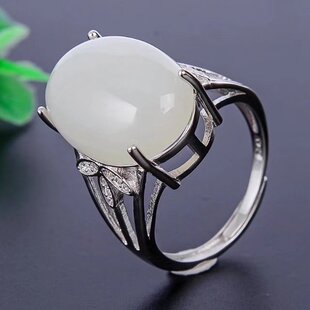 S925纯银女戒指空托大尺寸10*14 12*16mm来石代镶蛋面玉石等戒面