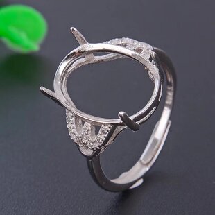 S925银女款戒指空托大尺寸 11*15mm来石免费镶嵌蜜蜡翡翠碧玉玉髓