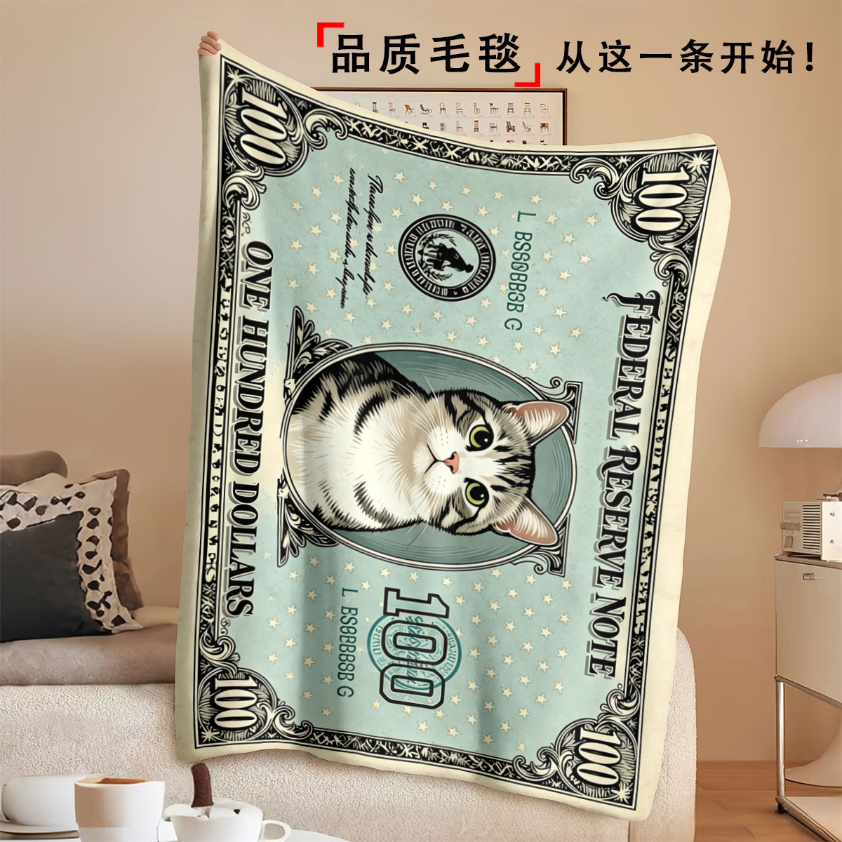 美元小猫咪加厚法兰绒保暖毛毯