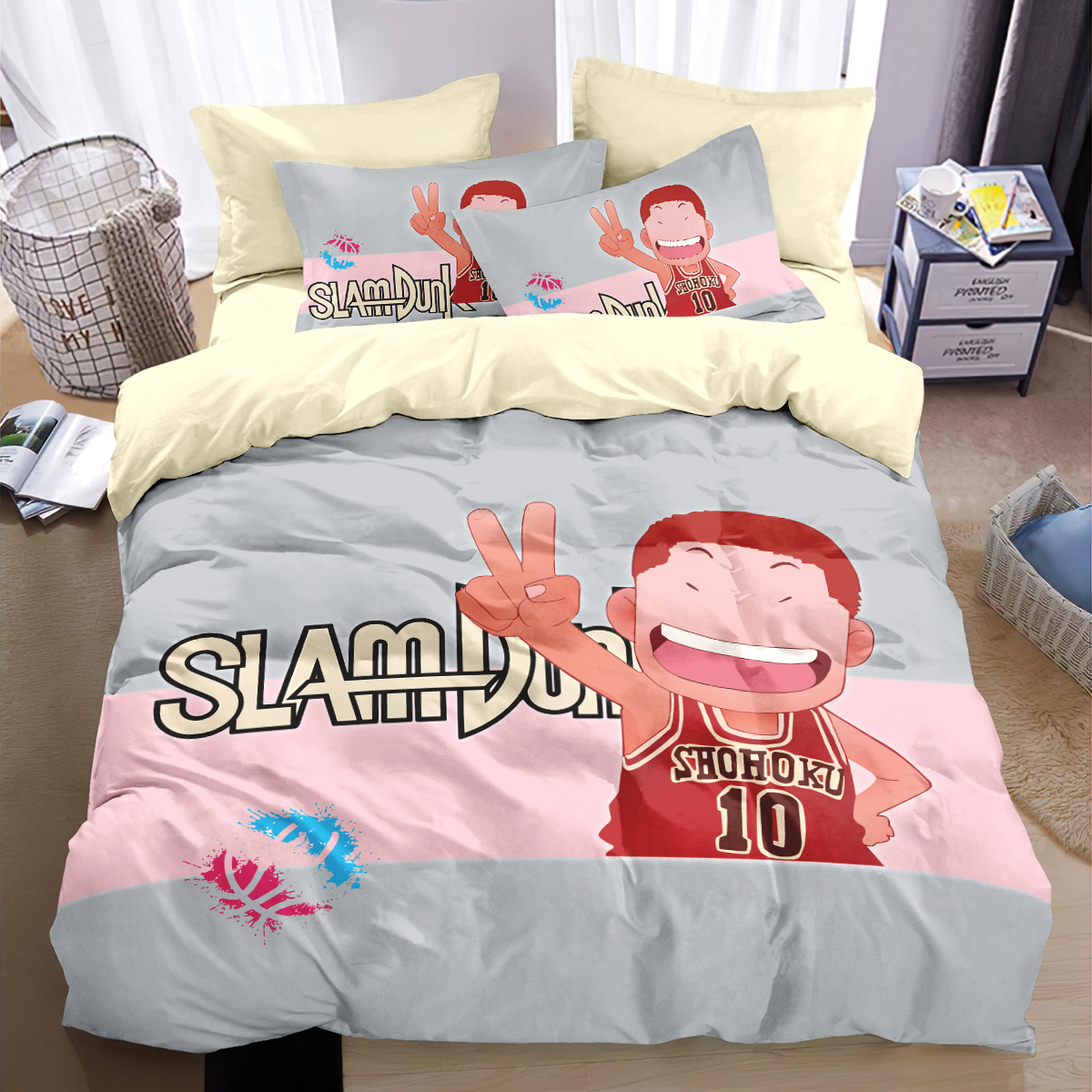 灌篮高手纯棉四件套篮球被套樱木花道男生宿舍家居床单床笠三件套