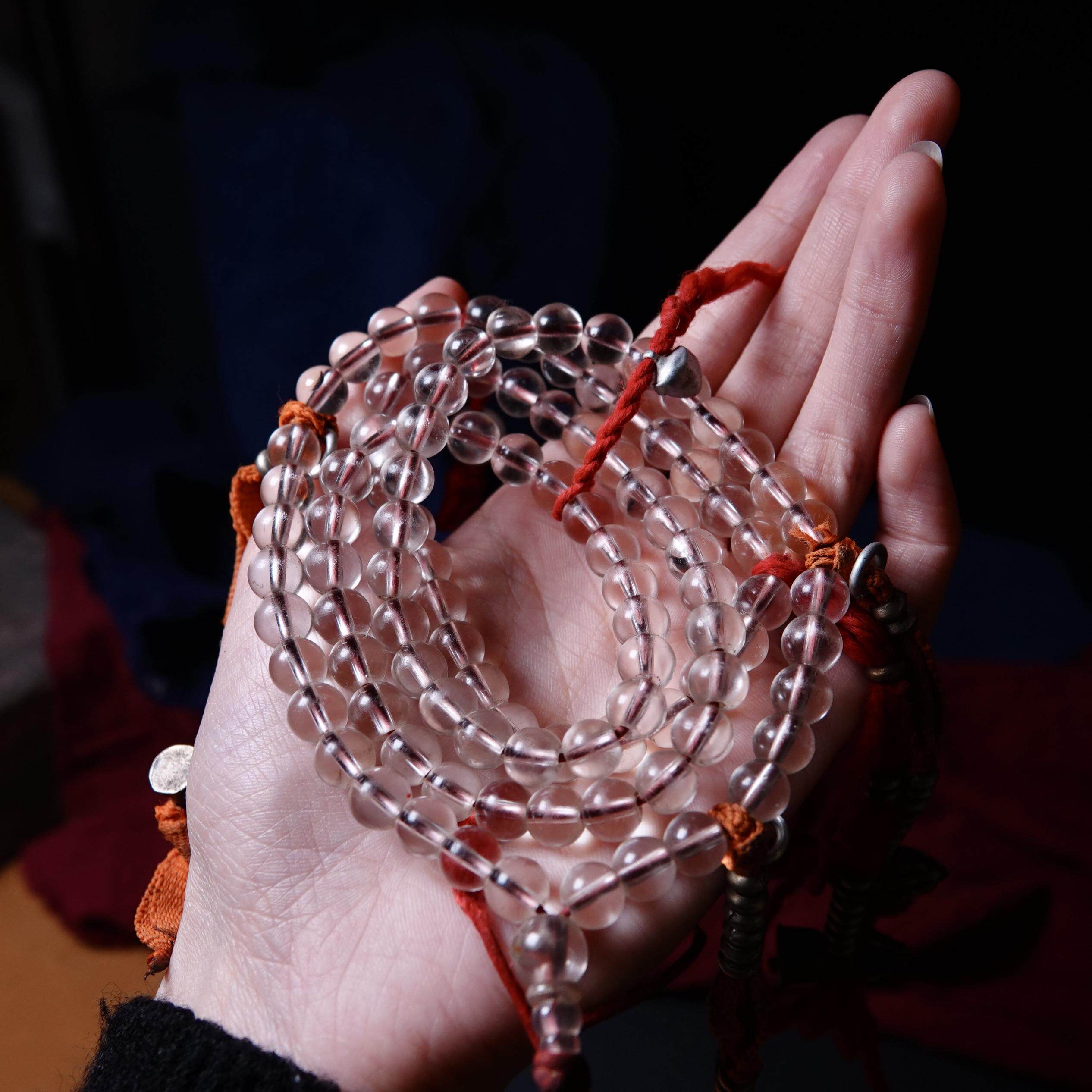 藏式老琉璃水晶佛珠全品一套文玩纯手工DIY念珠手串随身配饰