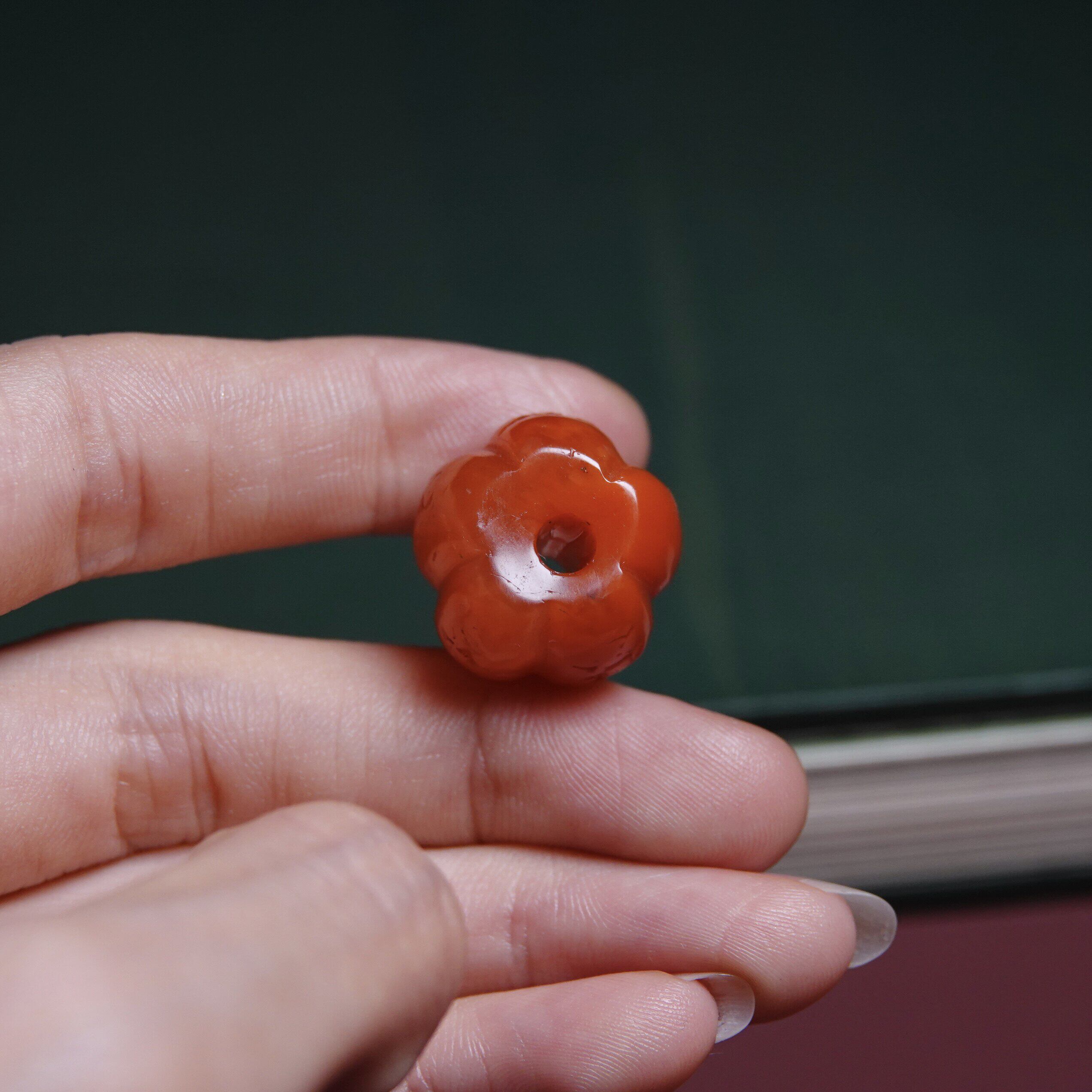原矿老南红瓜珠风化明显大孔道全品文玩纯手工多宝念珠百搭配珠