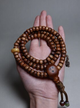 老木佛珠大磨损天然蜜蜡琉璃配珠老桃木三通全品随身配饰一图一物