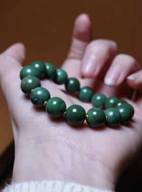 天然原矿绿松石圆珠单圈手串高瓷老油绿少量铁线全品文玩DIY随身