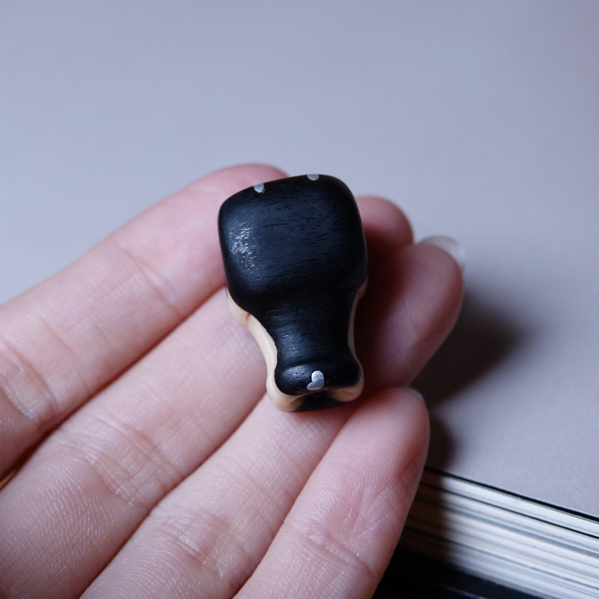 纯手工高白紫檀镶嵌银钉一体式三通佛头文玩DIY佛珠手持束尾配饰