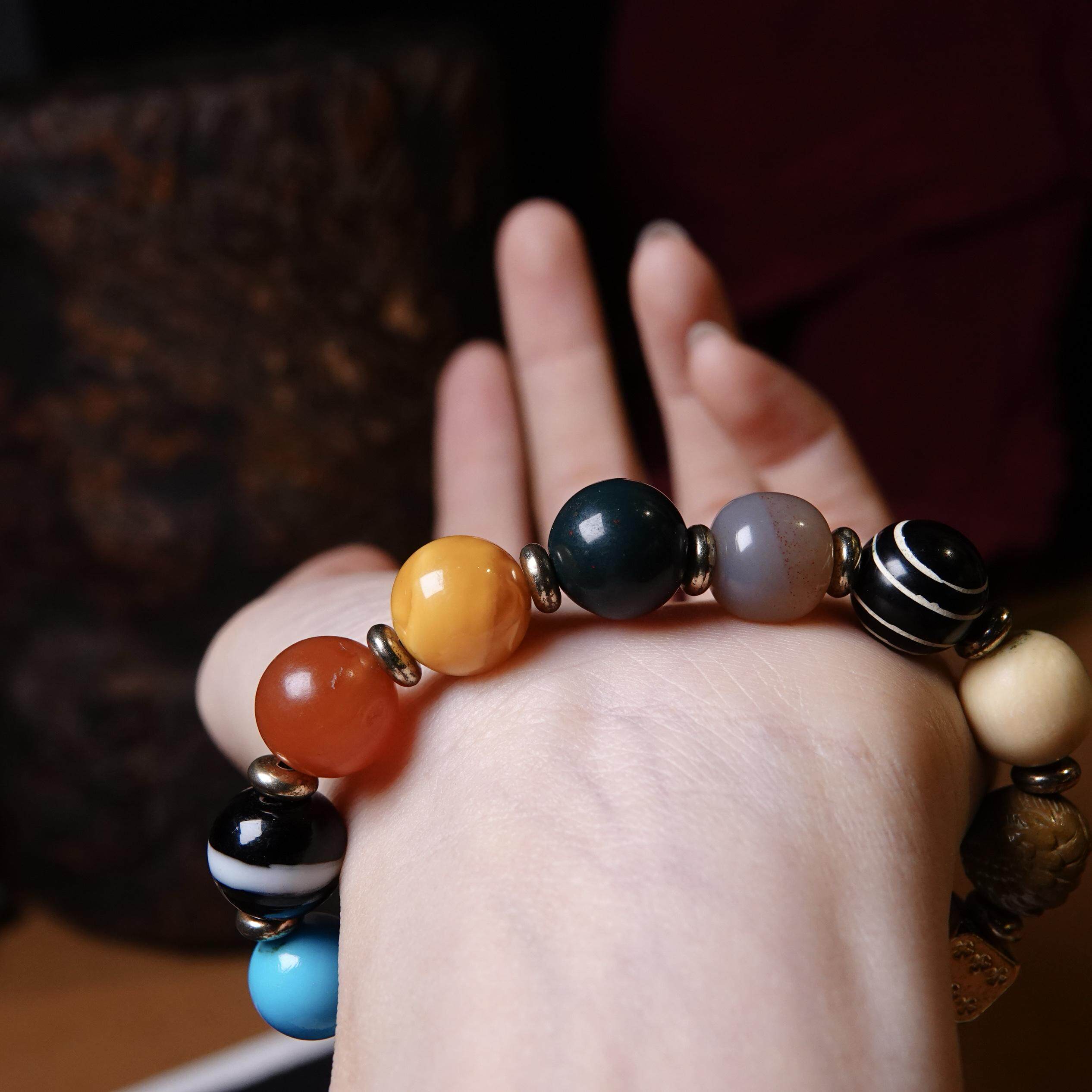 12mm藏系多宝老藏蜡原矿松石琉璃配珠文玩DIY手串配饰一图一物