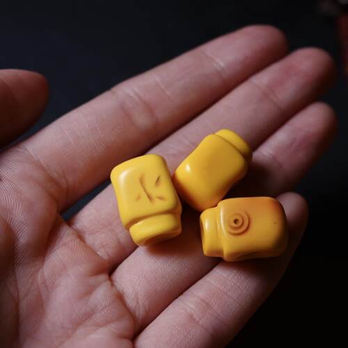藏式老黄料器一体式佛头三通配件文玩纯手工DIY念珠手串佛头配珠