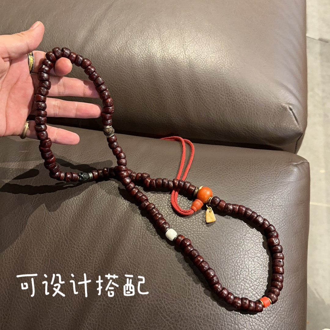 8.5mm藏传原生态老凤眼菩提念珠足数108文玩佛珠三通佛头