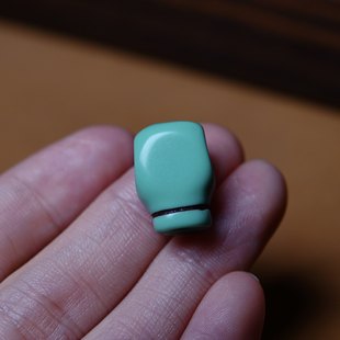 大磨损孔道包浆蓝色树脂一体式料器三通佛头超润文玩佛珠束尾藏式