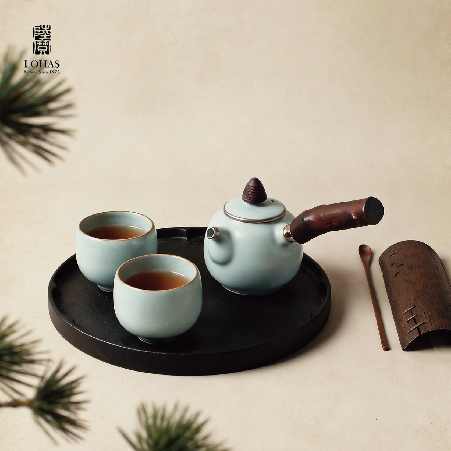 陆宝汝窑高端茶壶套装一壶2杯