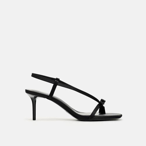 ZABA TANA 2025春夏新款性感露趾高跟鞋女黑色蝴蝶结细跟凉鞋