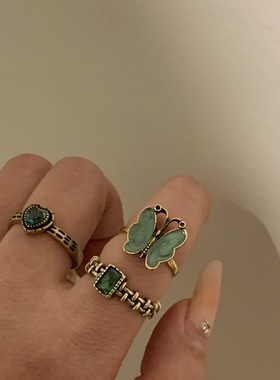 中式复古vintage戒指做旧高级感小众独特古着蝴蝶食指戒2024新款