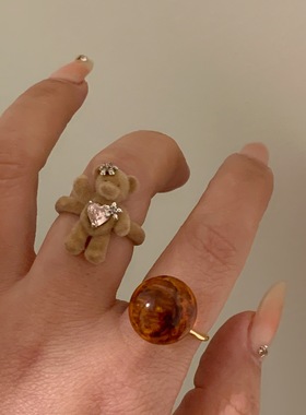 抱抱戒指合金/镀银/镀金锆石小熊
