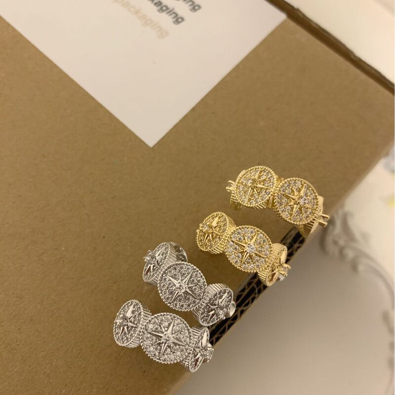 芒星星圈圈耳环女C型小众高级感圆形耳圈耳环