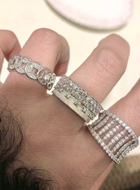 法式精美刺绣蕾丝镂空花纹戒指镶嵌小众复古指环