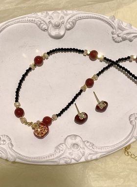 滴釉红色柿柿如意耳钉女秋冬轻奢高级感耳环小众耳饰2025新款爆款