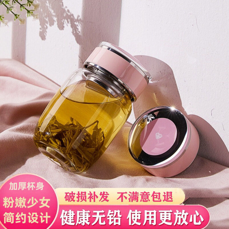 新品单层玻璃杯女士时尚简约泡茶杯加厚暖手胖胖水杯商务家用带盖