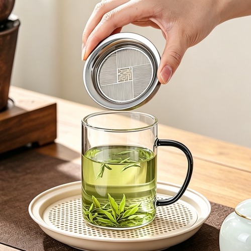 玻璃茶水分离耐热飘逸杯金属滤网