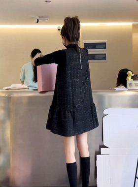 韩版爆款套装女2025年春秋新款时尚黑色打底衫宽松马甲裙两件套潮