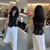 显瘦无袖 2026夏季 气质修身 时尚 蕾丝背心女设计感小众镂空上衣 新款