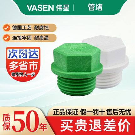 伟星管业4分PPR冷热水管自来水管管件闷头配件1/2丝堵堵头20
