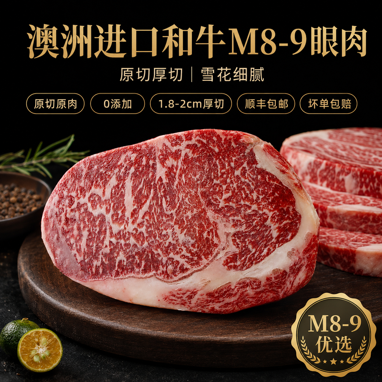 澳洲进口和牛M8-9眼肉500g谷饲雪花牛排原切牛肉媲美日本a5神户