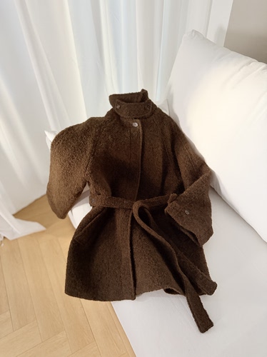 londonflat韩国高级感立领腰带圈圈毛大衣女中长款