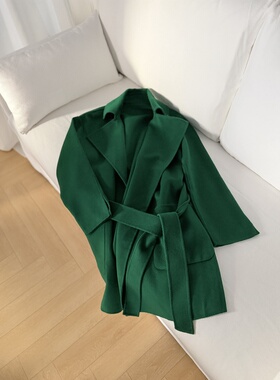祖母绿风衣款式双面呢大衣中长款