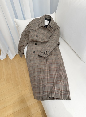 威尔士亲王格纹法式双排扣风衣女中长款