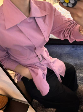 韩国东大门春季新款MOHHE系带翻领衬衫外套