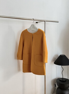 修身圆领双面呢大衣中长款