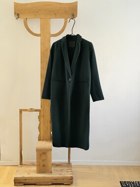 墨绿色森林绿气质修身直筒简约大衣女中长款