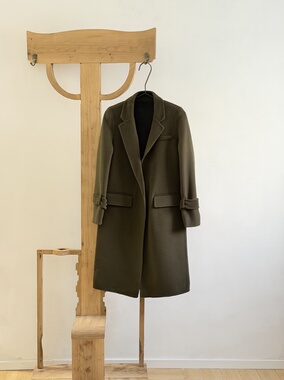 墨绿色西装领双面呢大衣女中长款