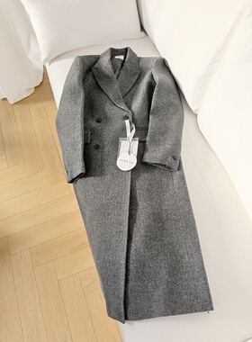 灰色英伦风人字纹大衣女中长款